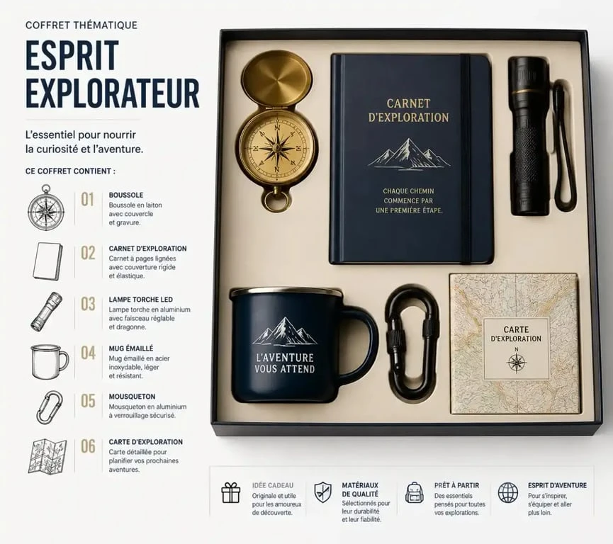 Contenu détaillé d'une box surprise thématique pour illustrer la curation