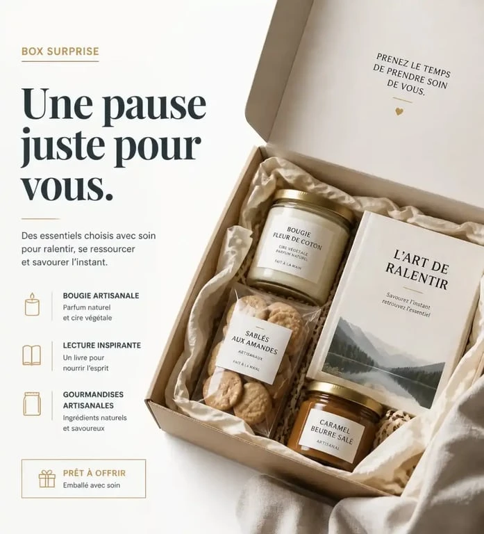 Unboxing d'une box surprise élégante avec des produits lifestyle soigneusement sélectionnés