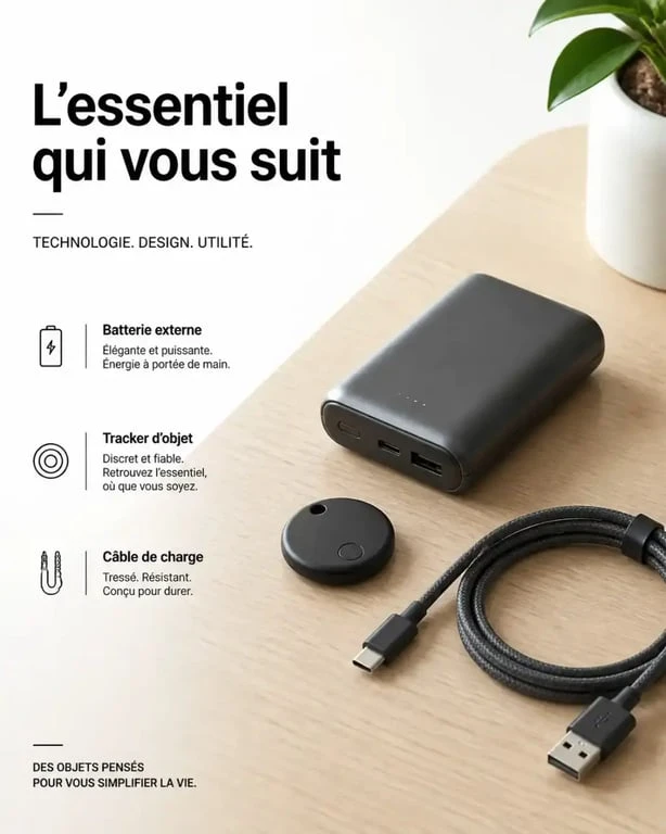 Sélection d'objets publicitaires high-tech pour entreprise sur un bureau