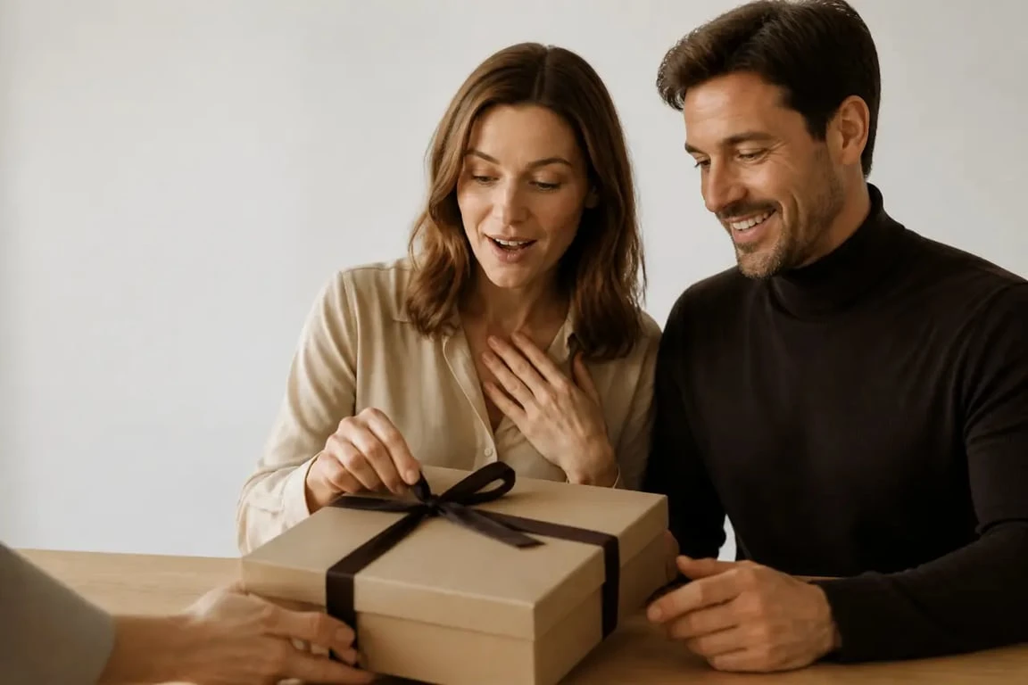 Cadeau coffret couple élégant offert à deux personnes dans une ambiance chaleureuse