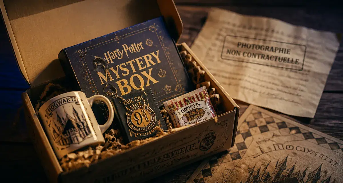 mystery box harry potter officielle : coffret et accessoires sur table